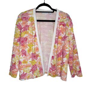 Susan Graver Womens Floral Open Front‎ Cardigan Lightweight Jacket Womens M